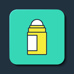 Filled outline Antiperspirant deodorant roll icon isolated on blue background. Cosmetic for body hygiene. Turquoise square button. Vector