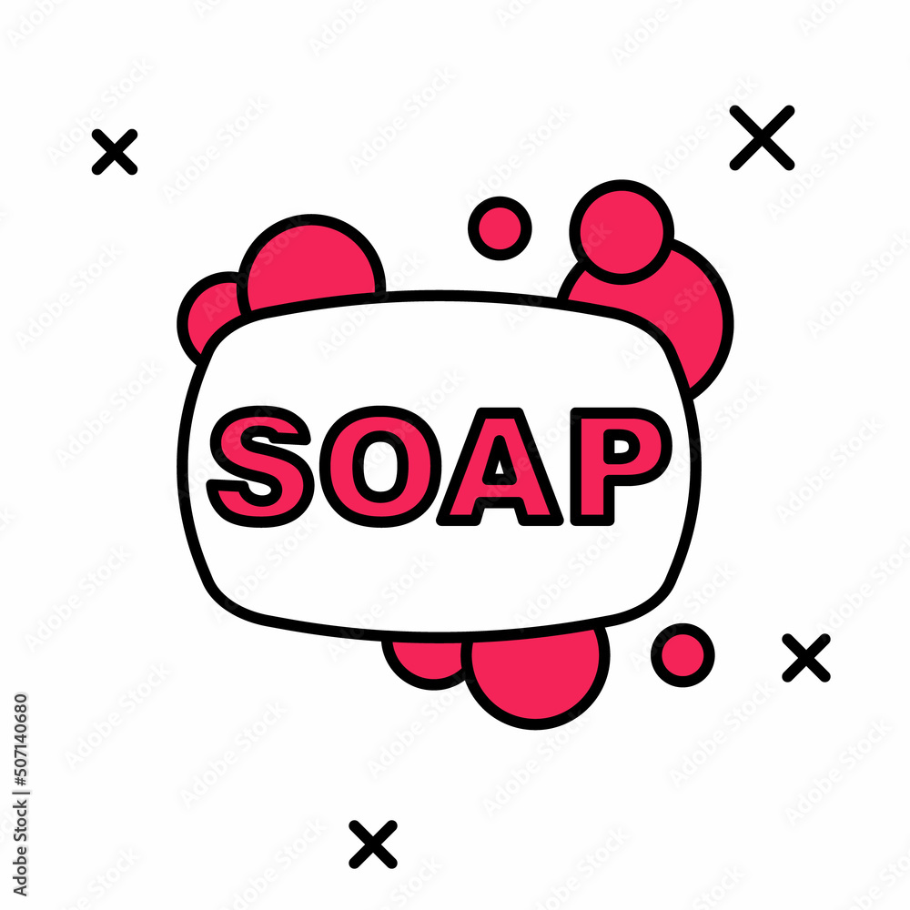 Poster filled outline bar of soap icon isolated on white background. soap bar with bubbles. vector