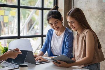 Asian women startup meeting in office