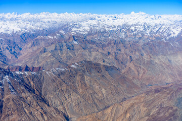 Ariel view of snow laden mountain of Himalayas in Ladakh region, India