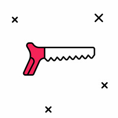 Filled outline Hand saw icon isolated on white background. Vector