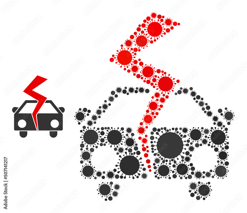 Poster car crash mosaic icon. vector mosaic created with randomized covid-2019 elements. contagious mosaic 