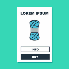 Filled outline Yarn icon isolated on turquoise background. Label for hand made, knitting or tailor shop. Vector