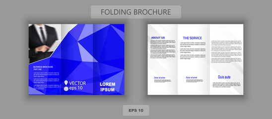 Blue Business Trifold Brochure. Low Poly flyer