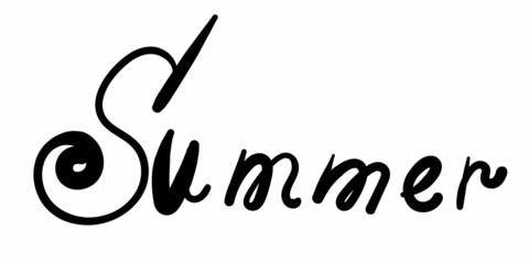 Black summer title. Calligraphic doodle text on white background.