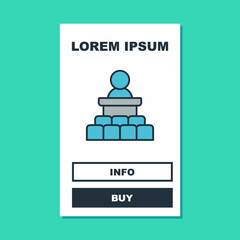 Filled outline Speaker icon isolated on turquoise background. Orator speaking from tribune. Public speech. Person on podium. Vector