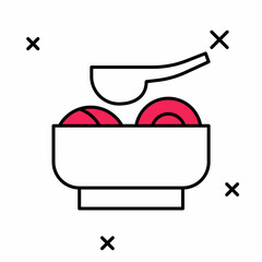 Filled outline Ramen soup bowl with noodles icon isolated on white background. Bowl of traditional asian noodle soup. Vector