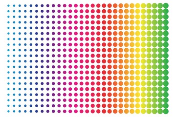 Rainbow circles, gradient halftone background. Vector illustration.
