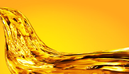 Golden oil liquid background. Golden wave on yellow background. For  projects with oil, honey, beer, shampoo, hygiene products, washing powder, cosmetics - 507142806