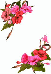 Floral watercolor template for card or invitation, summer poster with poppy flowers and leaves. 