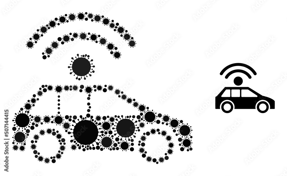 Poster automatic car mosaic icon. vector mosaic designed with random bacilla elements. bacilla mosaic autom