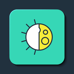 Filled outline Day night cycle icon isolated on blue background. Day night concept, sun and moon. Turquoise square button. Vector