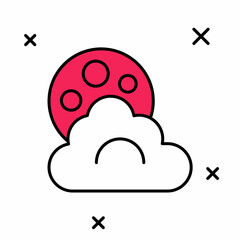 Filled outline Cloud with moon icon isolated on white background. Cloudy night sign. Sleep dreams symbol. Night or bed time sign. Vector