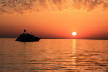 Fototapeta na wymiar orange sundown in Veli Losinj, island Losinj, Croatia