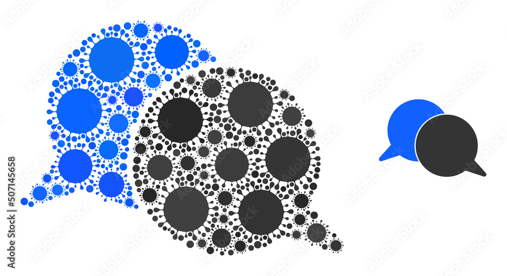 Poster talking messages mosaic icon. vector mosaic is formed of randomized covid items. covid mosaic talkin
