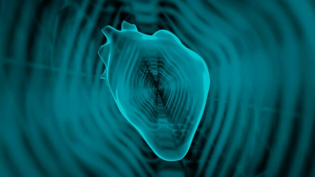 Beating human heart icon, medical concept, cardiology. Design. Blue neon beating realistic human heart.
