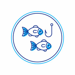 Filled outline Fishing hook under water with fish icon isolated on white background. Fishing tackle. Vector