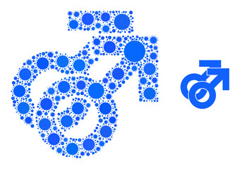 Male signs mosaic icon. Vector mosaic designed of scattered virulent icons. Virulent collage male signs icon. Male signs collage for breakout images.