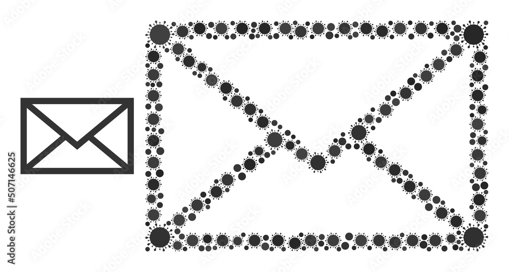 Poster envelope mosaic icon. vector mosaic is composed from randomized virulent elements. infection mosaic 