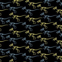 Seamless vector pattern with dinosaur skeleton. 