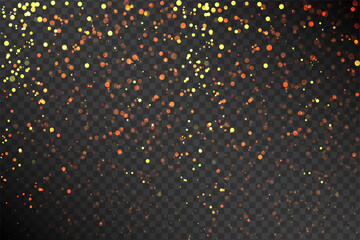 Sparkling glitter border, frame. Falling golden dust isolated on transparent background. Vector decoration.