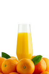 Fresh orange juice in glass or bottle with fruits, isolated on white. Advertising concept. packing design, stock photo