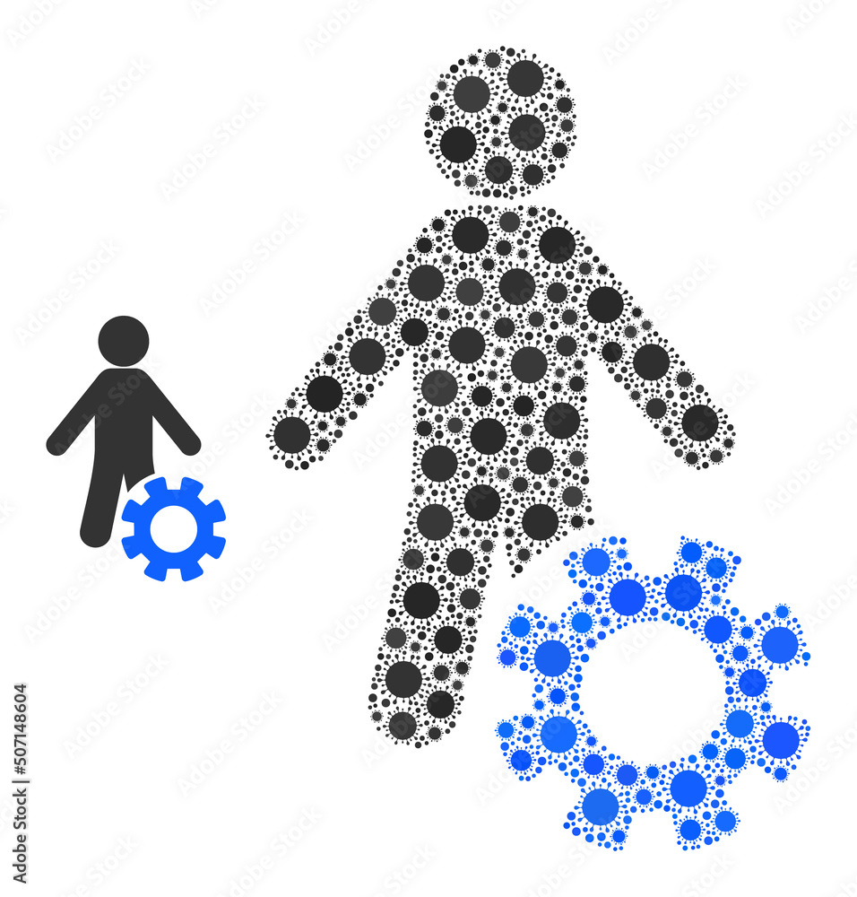 Poster man settings mosaic icon. vector mosaic is composed from randomized viral elements. viral mosaic man