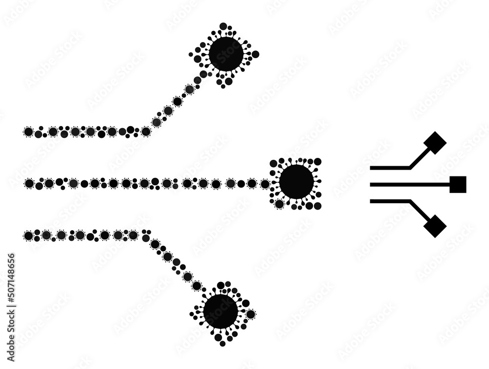 Poster circuit nodes mosaic icon. vector collage is created from scattered virus cell icons. virus cell mos