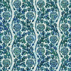 Aegean Teal seashell nautical sealife seamless pattern. Grunge distress faded linen effect background for marine home decor fabric textiles. 