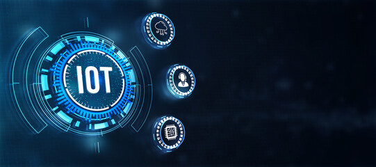 Internet of things - IOT concept. Businessman offer IOT products and solutions. Internet, business, Technology and network concept. 3d illustration.
