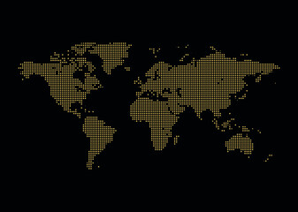 World Map Vector Template. World Map Silhouette in Gold Color. Dotted World Map