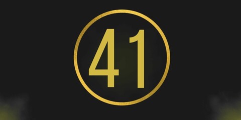 Number 41. Banner with the number forty one on a black background and gold details with a circle gold in the middle