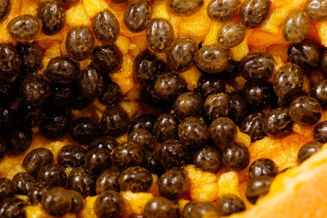 Close up of of ripe papaya. View of the Inside of a Papaya. Sweet tropical fruit. Using as tropical fruits concept.