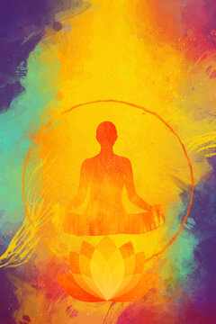 human meditate mind mental health yoga chakra spiritual healing watercolor painting illustration design