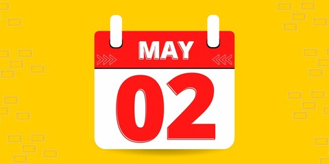 02th day of the calendar. Banner with two on an yellow background with a white calendar