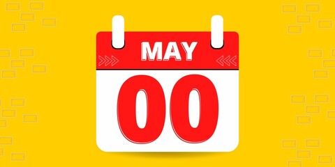 00th day of the calendar. Banner with zero on an yellow background with a white calendar
