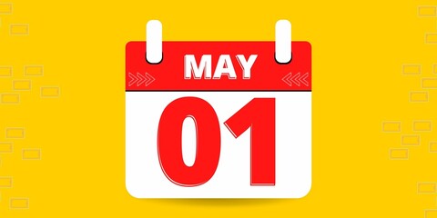 01th day of the calendar. Banner with one on an yellow background with a white calendar