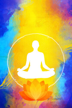 human meditate mind mental health yoga chakra spiritual healing abstract energy meditation connect the universe power watercolor painting illustration design.