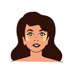 The girl applies patches on the sides of the eyes. Vector stock illustration. Self care icon. White background. Isolated
