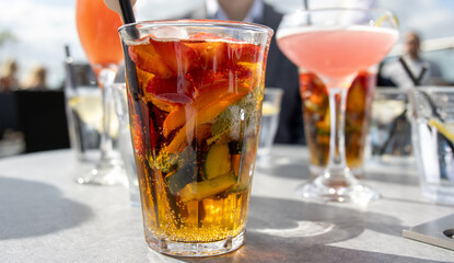 Colorful summer drinks with other glasses 