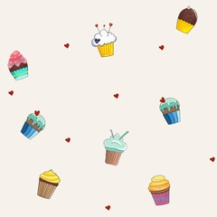 seamless pattern, cake, cupcake, birthday, sweet, dessert