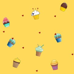 seamless pattern, cake, cupcake, birthday, sweet, dessert