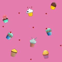 seamless pattern, cake, cupcake, birthday, sweet, dessert