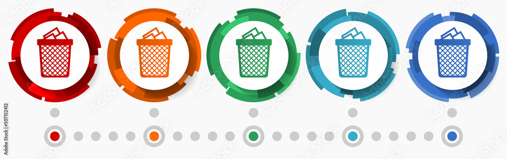 Poster Waste, garbage concept vector icon set, modern design abstract web buttons in 5 color options, infographic template