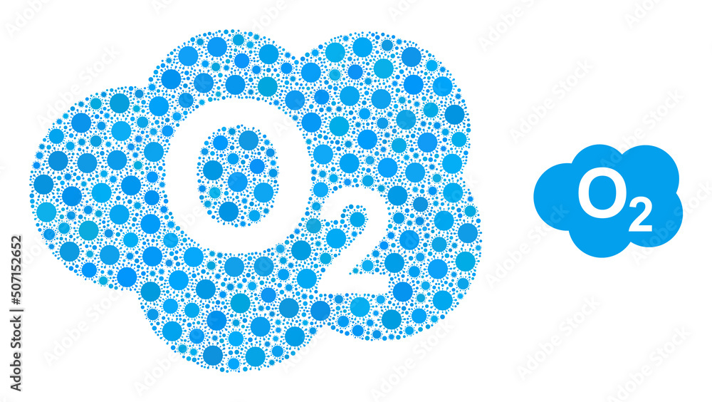 Poster oxigen cloud mosaic icon. vector mosaic is done from randomized bacterium icons. bacterium mosaic ox
