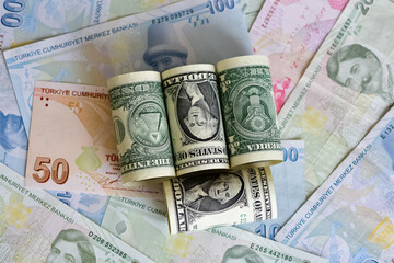february 18, 2022. izmir, turkey. photos of turkish lira and dollar. photo for news purposes.