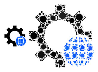 World settings mosaic icon. Vector mosaic is designed of scattered covid items. Coronavirus mosaic world settings icon. World settings mosaic for breakout templates.