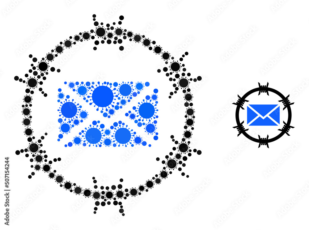 Poster mail arrest mosaic icon. vector mosaic is made with randomized virus cell icons. virus mosaic mail a