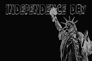 USA Independence Day. Illustration with white strokes on a black background. The Statue of Liberty.