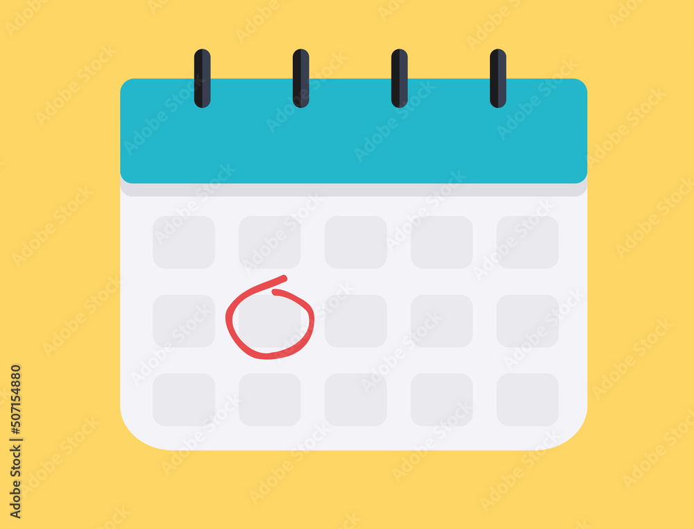 Poster calendar icon and red circle. mark the date, holiday, important day concepts. flat style design